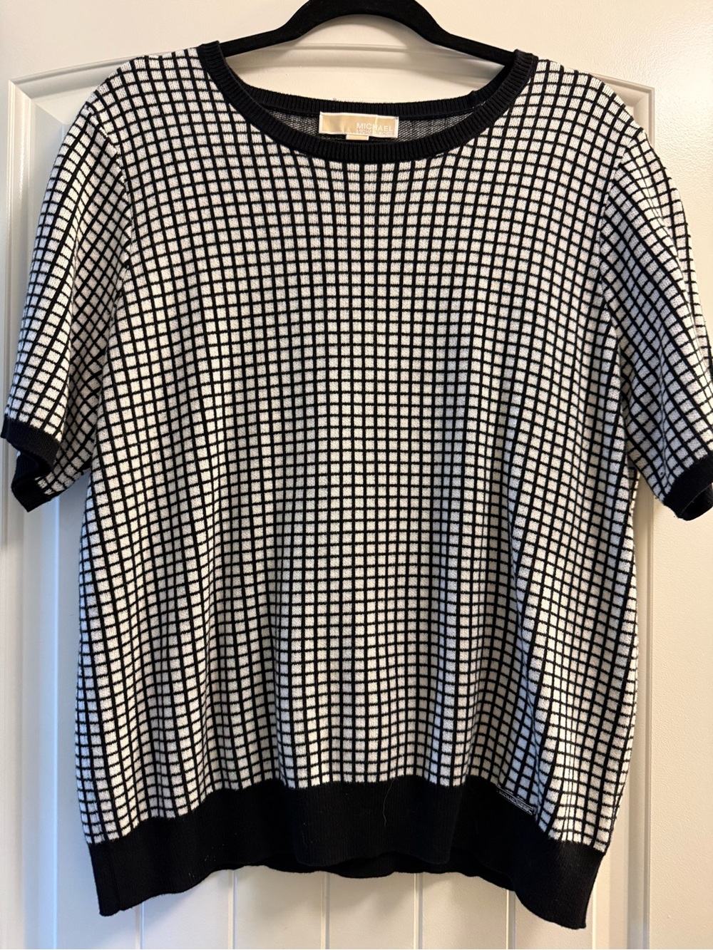 Michael Kors Women’s XL Black and White Grid Short Sleeve Knit Top